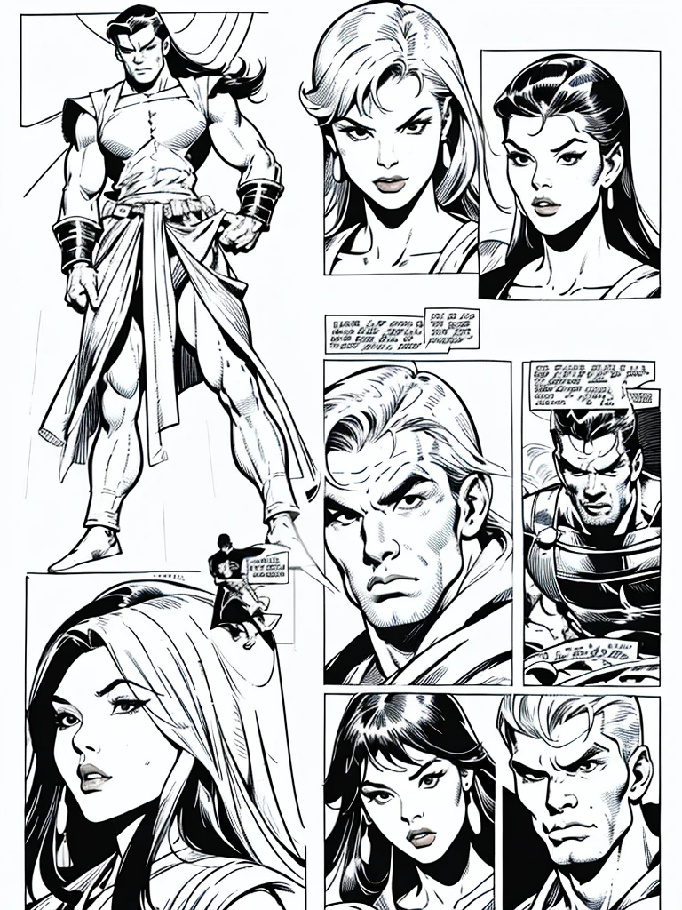 Full body,Male and Female illustration in Buscema drawing style; Wide Angle,8K True-to-Life Picture Quality, Handsome, blonde hair,man,soldier clothing, Soldier, , barracks, muscular body type,Perfect facial details,agressive facial expression,no nsfw images