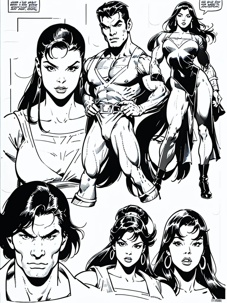Full body,Male and Female illustration in Buscema drawing style;beautiful female, Wide Angle,8K True-to-Life Picture Quality, Handsome,man,soldier clothing, Soldier, , barracks, muscular body type,Perfect facial details,agressive facial expression,no nsfw images