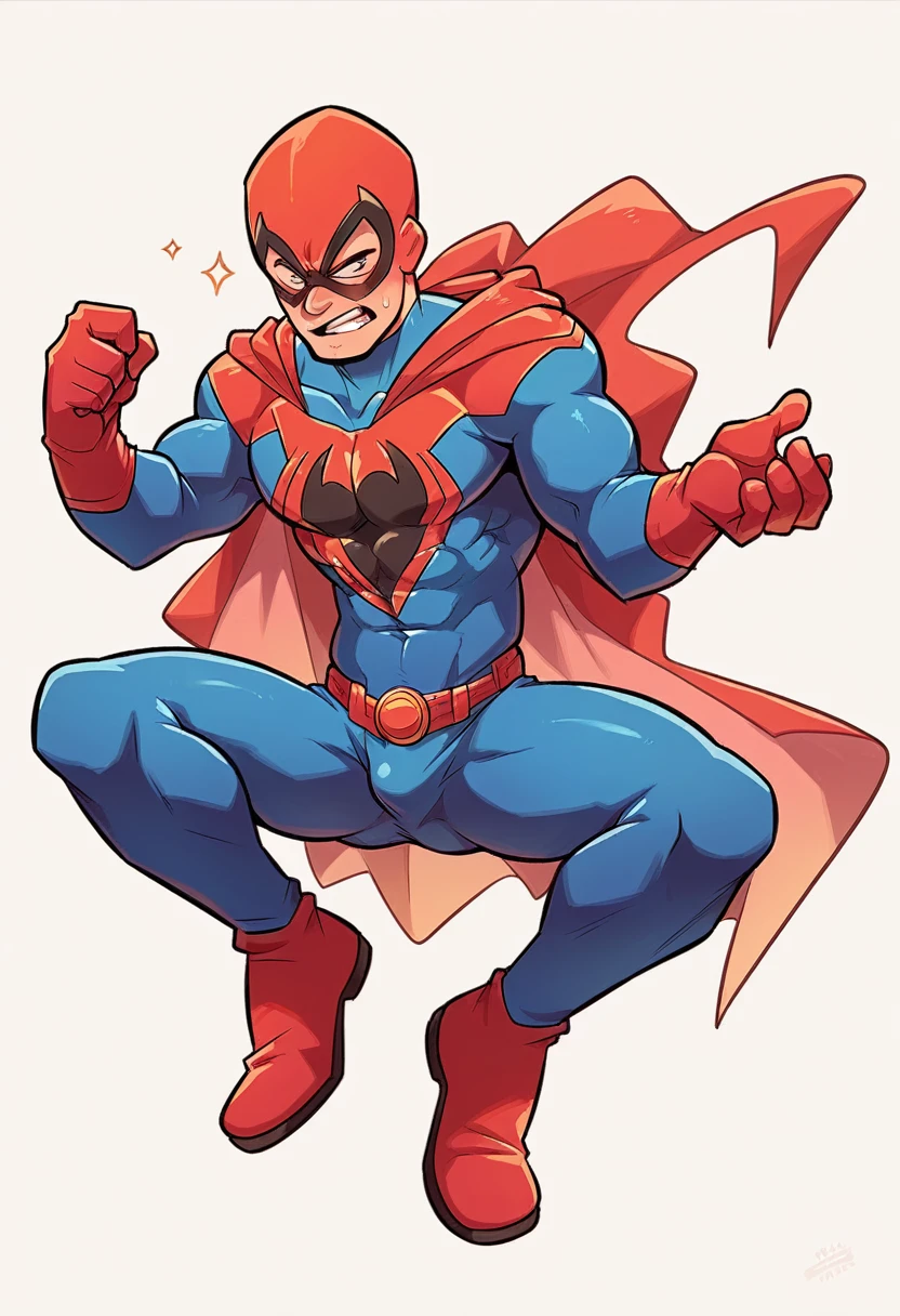 Create me an original male superhero costume that does not exist, well detailed with your logo
