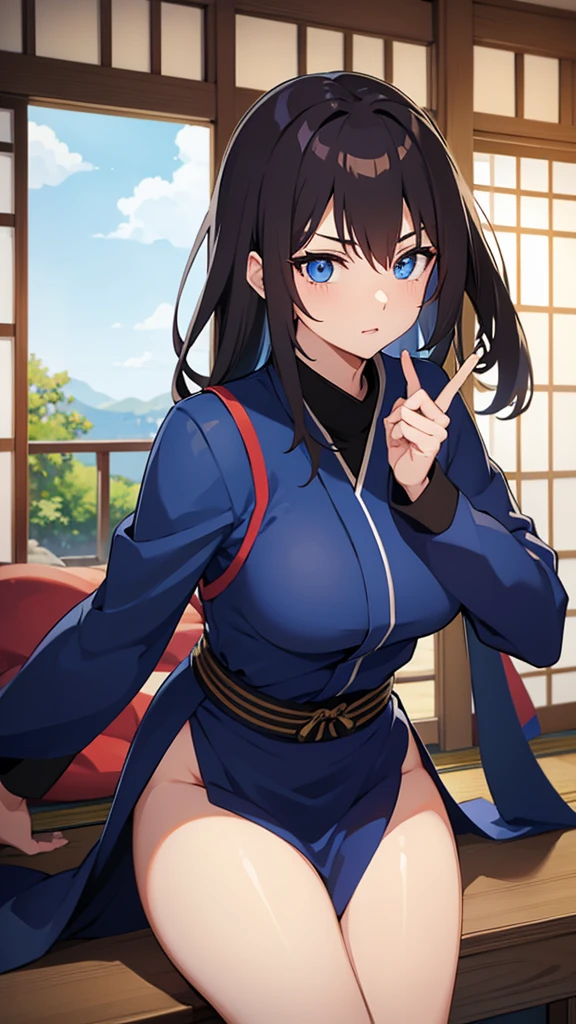 Beautiful japanese ninja with blue eyes attractive body showing her  with brown hairs 