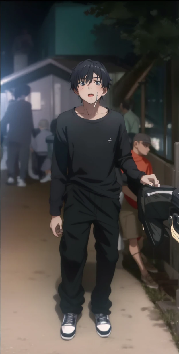 Anime style, Highres, Masterpiece, Best quality at best,Best Quality,hight quality, hight detailed, 1boy, (s), (armpit), sweating, shota, outdoors, surrounded by many people, in the public eye, in the camera's portrait, a boy is , seductive face, cute boy, upper body, slim body, in the room,