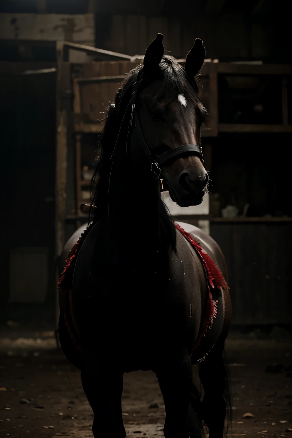 generates an image of bleeding black horses