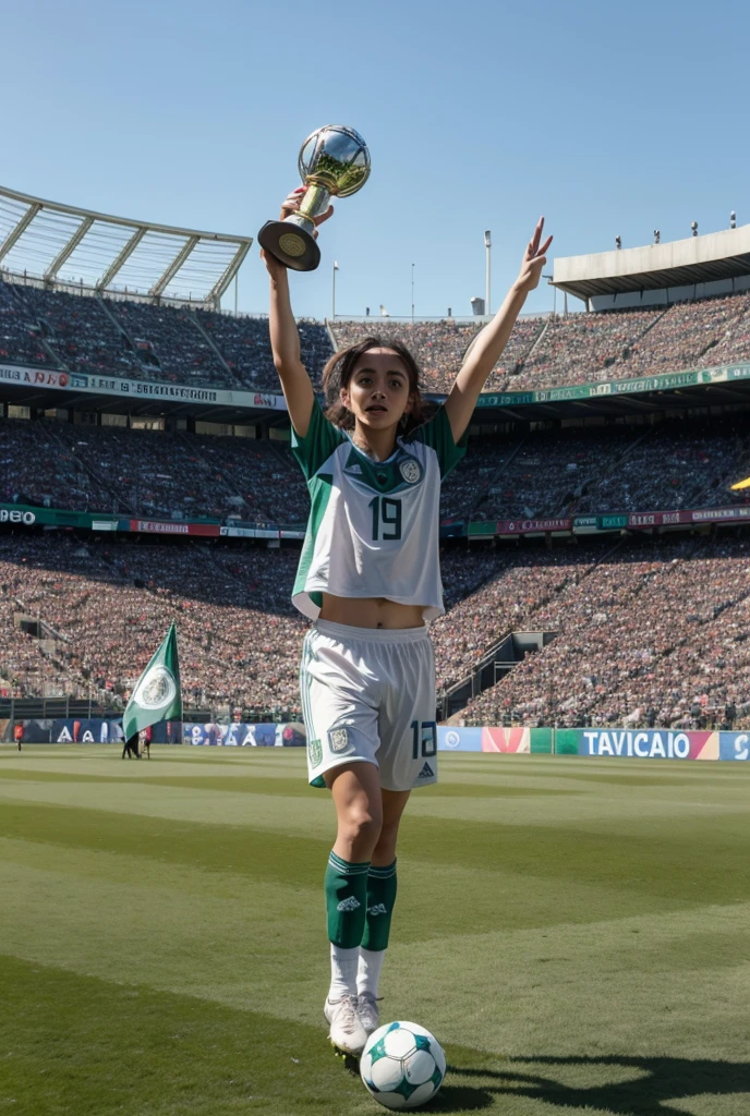 Un balón de futbol en llamas de fondo un estadio con una copa 🏆 y la bandera de Mexico 🇲🇽 