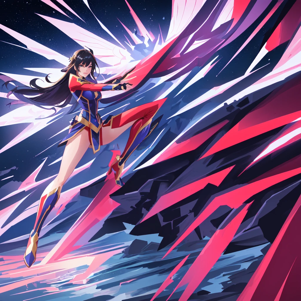 girl, super hero, flames , dynamic perspective pose, powerful pose, super hero pose, positing on rock super hero pose, perfect dynamic pose, dynamic action pose, strong pose, 3 / 4 pose