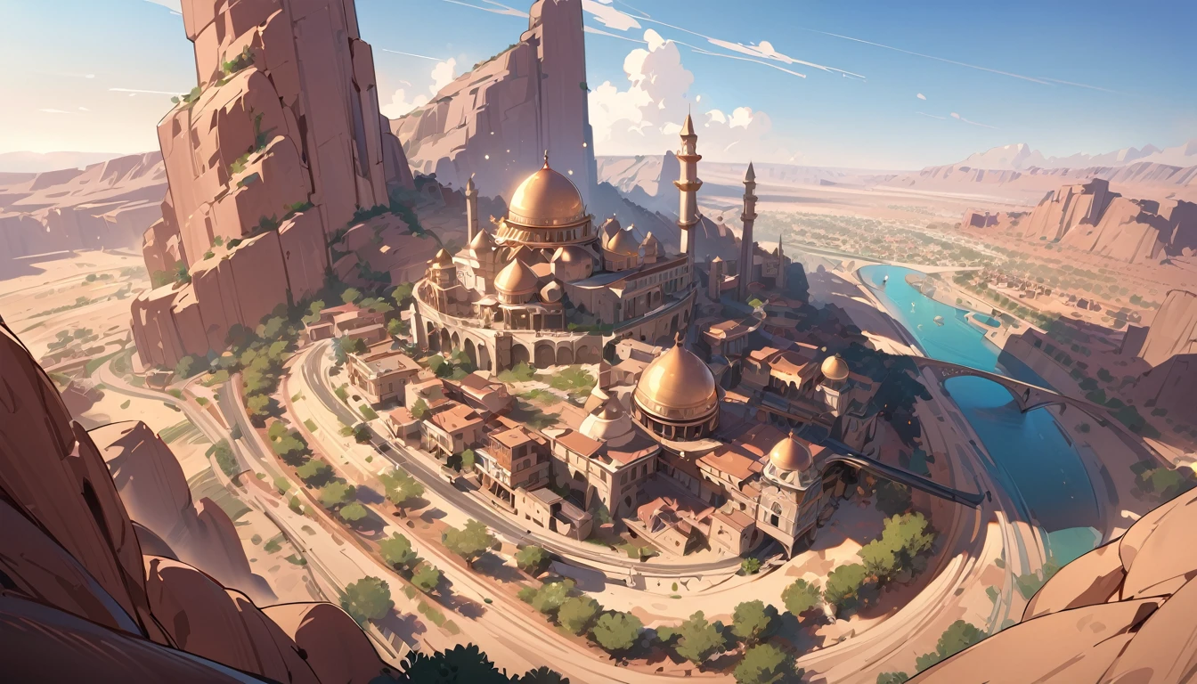 masterpiece, best quality, detailed, beautiful, 4K, FHD, highres,landscape,Arabia,  fantasy,Town