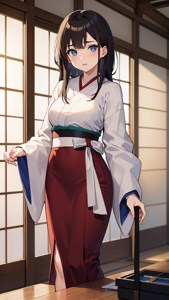 ookami mio,1girl,solo,open mouth,super huge breasts,yukata,looking at viewer,standing up,ryokan