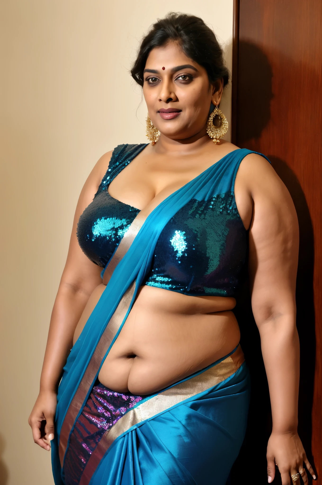 Sexy fat plus size indian bhabhi, 60 years old Woman, big Indian mommy, horny mommy, hot Amma, big Indian aunty bhabhi, wide body , heavy figure, sleeveless blouse, desi hot aunty, looks like Kriti Sanon, wearing sleeveless saree blouse, sexy sequin saree, bold saree fashion, bong saree fashion, bold hot photoshoot, sexy sequin saree, she has fleshy arms and fat wide belly, sexy armpits, showing her attractive fleshy figure, high quality skin, skin pores, skin texture, deep juicy navel, sexy navel folds, fleshy figure, jiggly belly, hyper realistic skin, RAW Foto, thick juicy figure, 