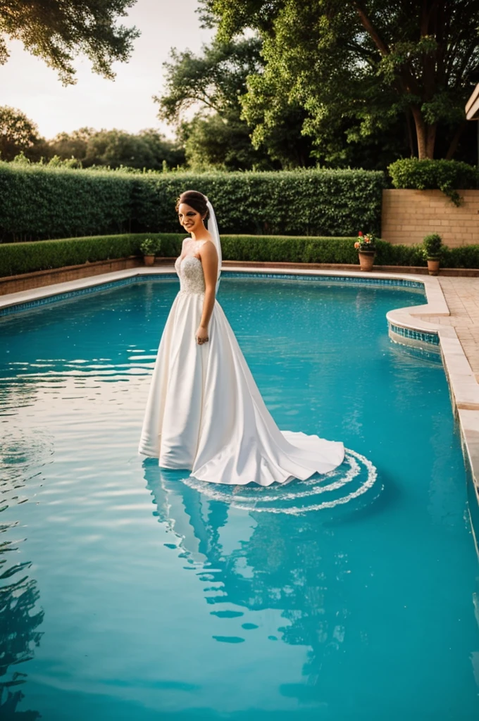 A bride in a pool