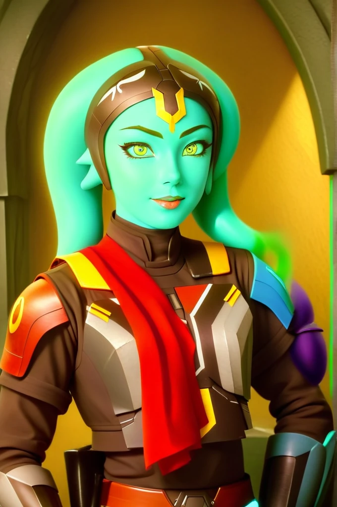 cinematic film still star wars hera syndulla sigh at tequila wolf score_9, score_8_up, score_7_up, score_6_up, score_5_up, score_4_up, ((( hera syndulla ))) wearing wearing armor , blue eyes, tentacle hair, ((( hera syndulla ))) , green skin, colored skin, facial mark, medium breasts, ((black with red trim flame dress skirt)), no pants, bare shoulders, guantlets, hip armor, skirt, pants, brown boots, solo, seductively lying on bed in her lingerie, nude ,seductive smile, looking at viewer, indoors
