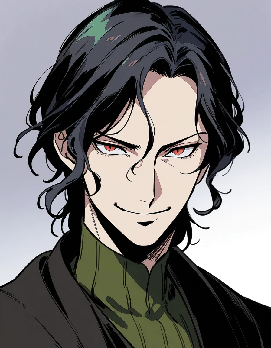 1man, male focus, severus snape, looking at viewer, handsome, smirking, persona5 artstyle, masterpiece, pixiv