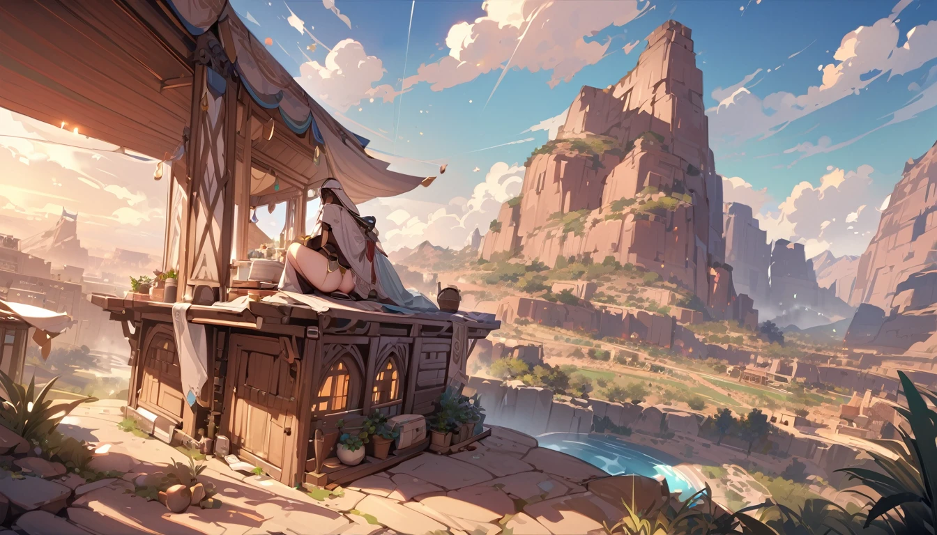 masterpiece, best quality, detailed, beautiful, 4K, FHD, highres,landscape,Arabia,  fantasy,In the city,Home