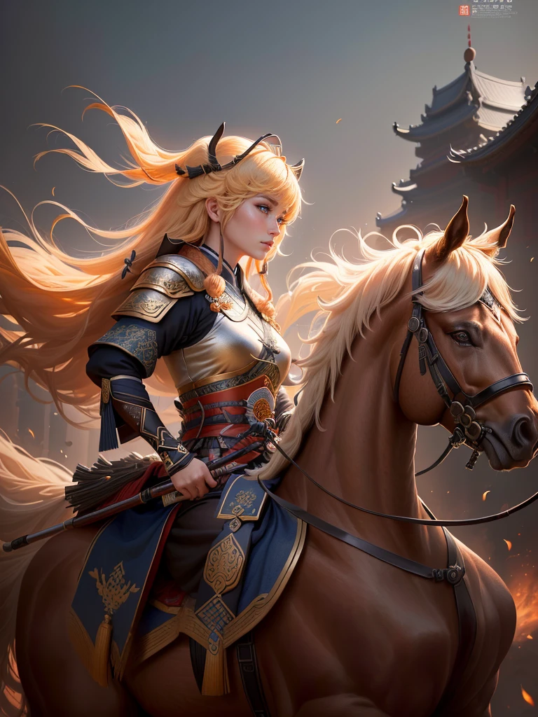 a close up of a woman with a bow and a bow on a horse, mongol, guan yu, genghis khan, inspired by Hu Zaobin, chinese warrior, zhao yun, photo of genghis khan, bian lian, inspired by Wu Bin, inspired by Huang Shen, inspired by Cao Zhibai, feng shu, chinese three kingdoms, yang qi, Highly detailed CG unit 8k wallpaper, masterpiece, High resolution, highest quality, highest quality real texture skin, Super Real, Digital Painting, Best image quality, 最High resolution, 8k, (((Highly detailed eyes and face, Beautiful eyes every detail))), profile, 