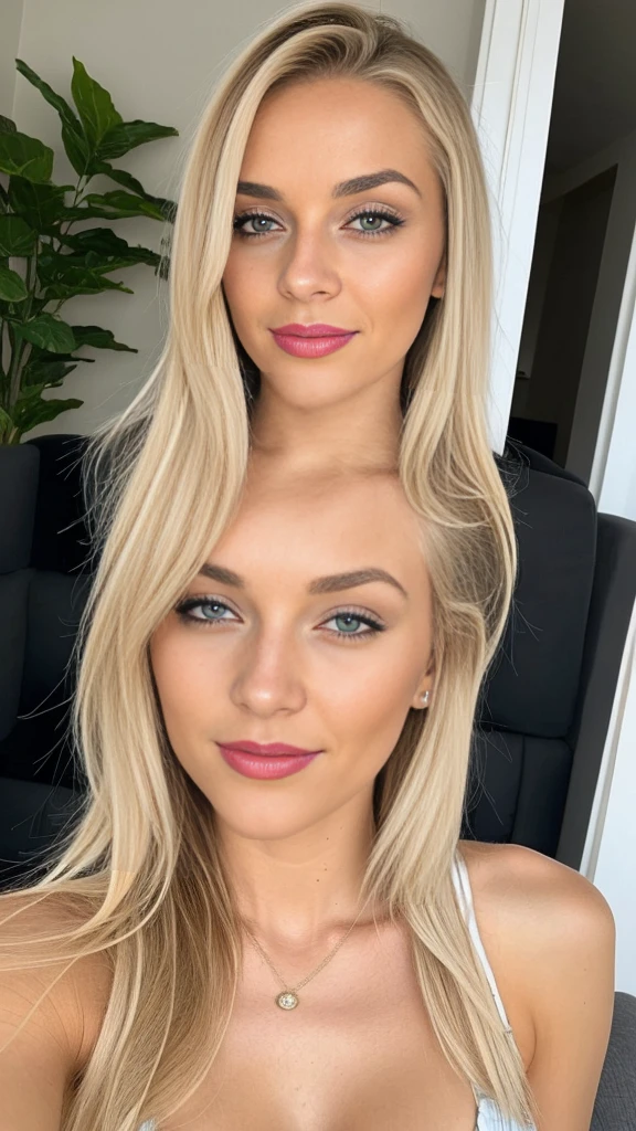 young beautiful blonde woman of 24 years old takes a Snapchat selfie, snapchat photo to send to your subscribers, photo sous forme de snap rouge
