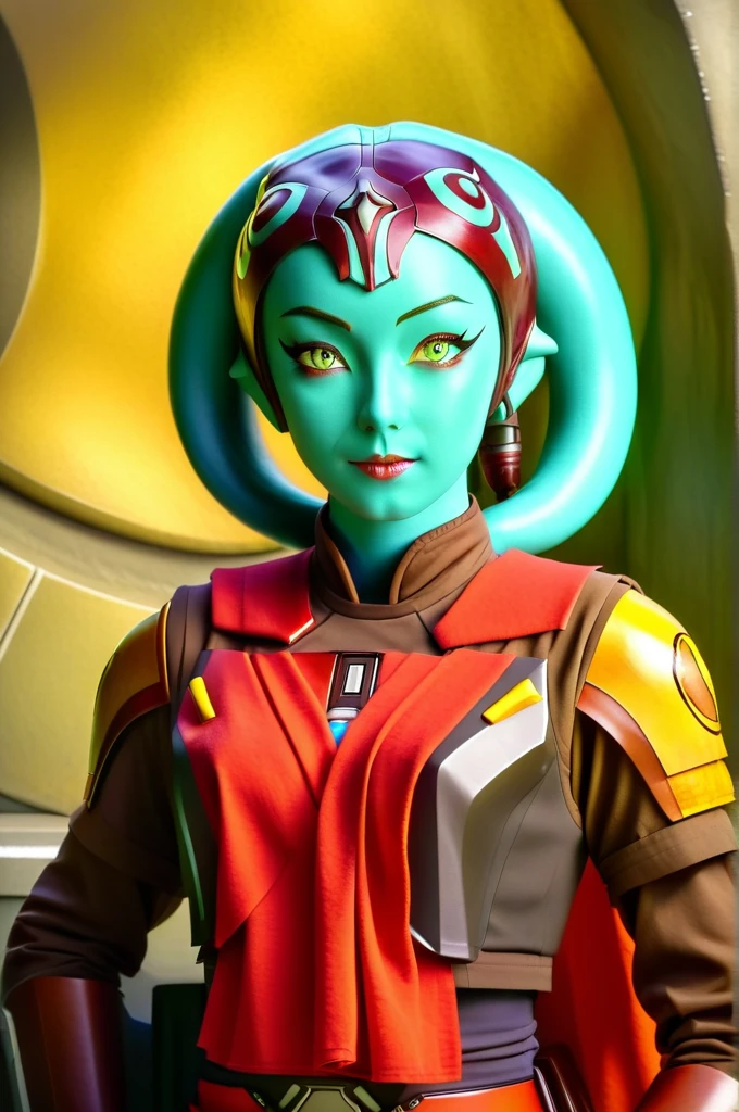 cinematic film still star wars hera syndulla sigh at tequila wolf score_9, score_8_up, score_7_up, score_6_up, score_5_up, score_4_up, ((( hera syndulla ))) wearing wearing armor , blue eyes, tentacle hair, ((( hera syndulla ))) , green skin, colored skin, facial mark, medium breasts, ((black with red trim flame dress skirt)), no pants, bare shoulders, guantlets, hip armor, skirt, pants, brown boots, solo, seductively lying on bed in her lingerie, nude ,seductive smile, looking at viewer, indoors