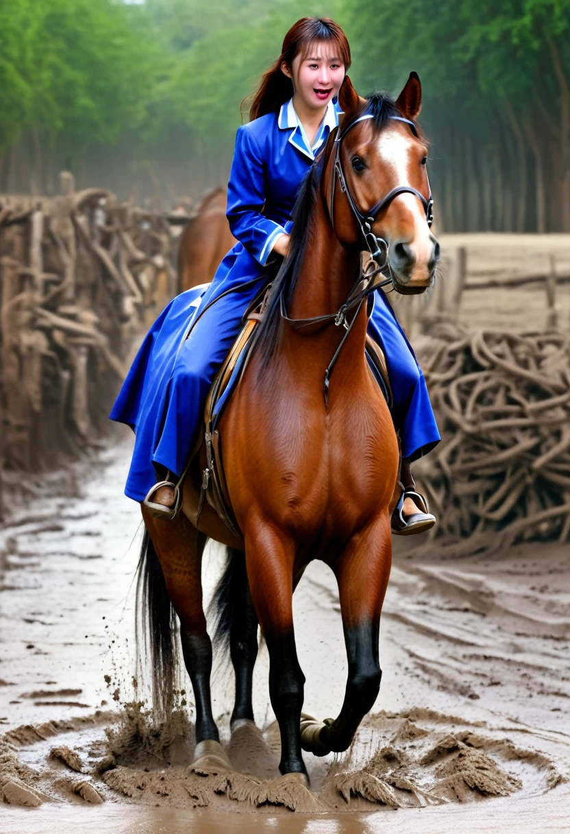 Horse standing up,On a muddy slope,Neighing Horse,(((masterpiece))),(((Highest quality))),((Tabletop:1.4, Highest quality)), (Genuineな写真:1.4), Blue Haori,get caught in a net,Severe,Covered with thorns,
((1 muddy beauty knight)),Rodeo,Desperate,don't make eye contact,Round face,Surprised face,panic,tragedy,
(超High resolution:1.2), wonderful, Very detailed CG Unity 8k wallpaper, Very detailed, High resolution,draft horse ridden by japanese かわいい girl is in heart,tight,Muddy place,beauty,The horse neighs,鎧を着たtragedyの女騎士,sink,In the mud,
Cold Light, Beautiful detailed girl, Droopy eyes,Very detailedな目と顔, Beautiful and exquisite nose, Beautiful and exquisite, The prancing horse on which the girl was riding、Horse and girl stuck in deep muddy pit。:10.0 , Horse falls ,He looks distressed ,Surprised face:2.0,Genuine,Anatomically correct