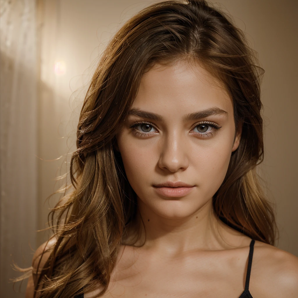 ultra realistic portrait of a woman, no makeup, brown eyes, European, blond hair