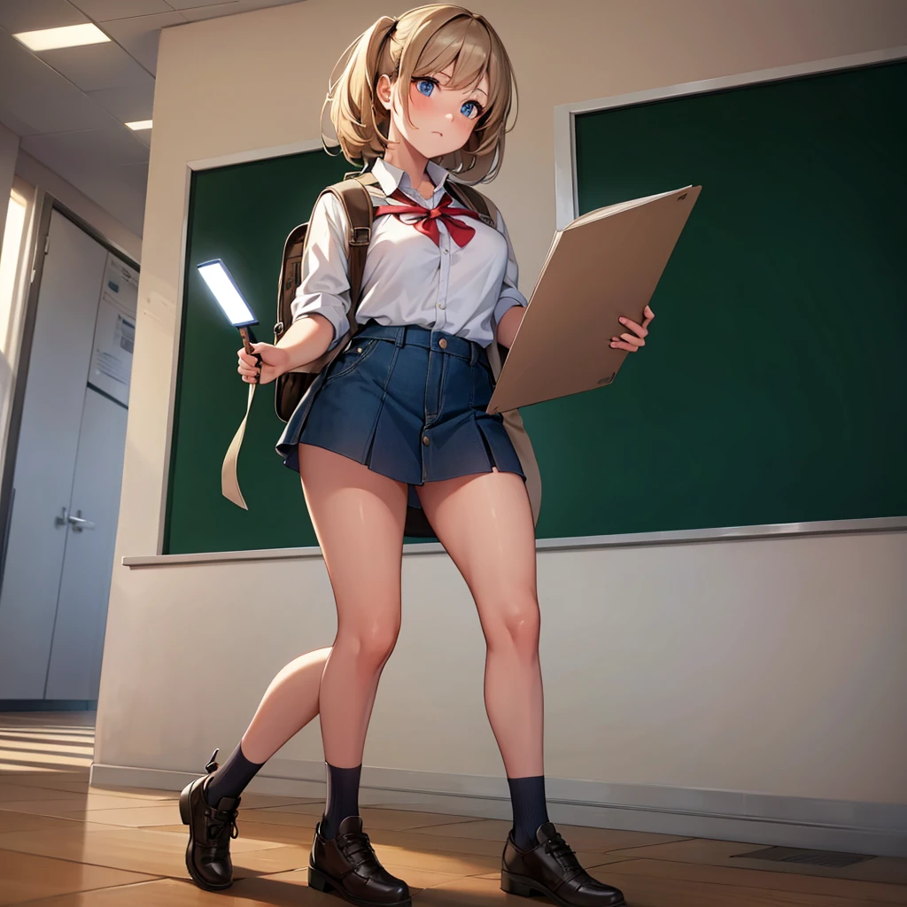 a girl in a school, , backpack, holding books, walking in the hallway, detailed facial features, beautiful eyes, cute expression, cinematic lighting, 8k, highly detailed, photorealistic, masterpiece