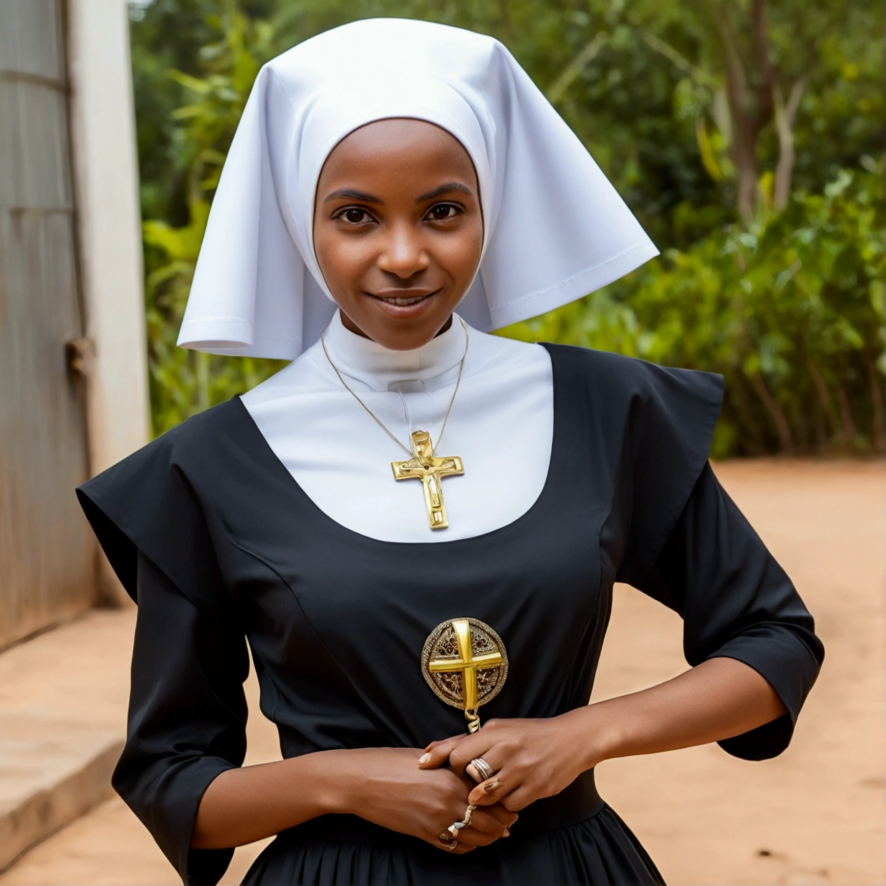 Woman, African descendent, Brazilian, photo for social networks, robotnik, nun dress, glad, humble