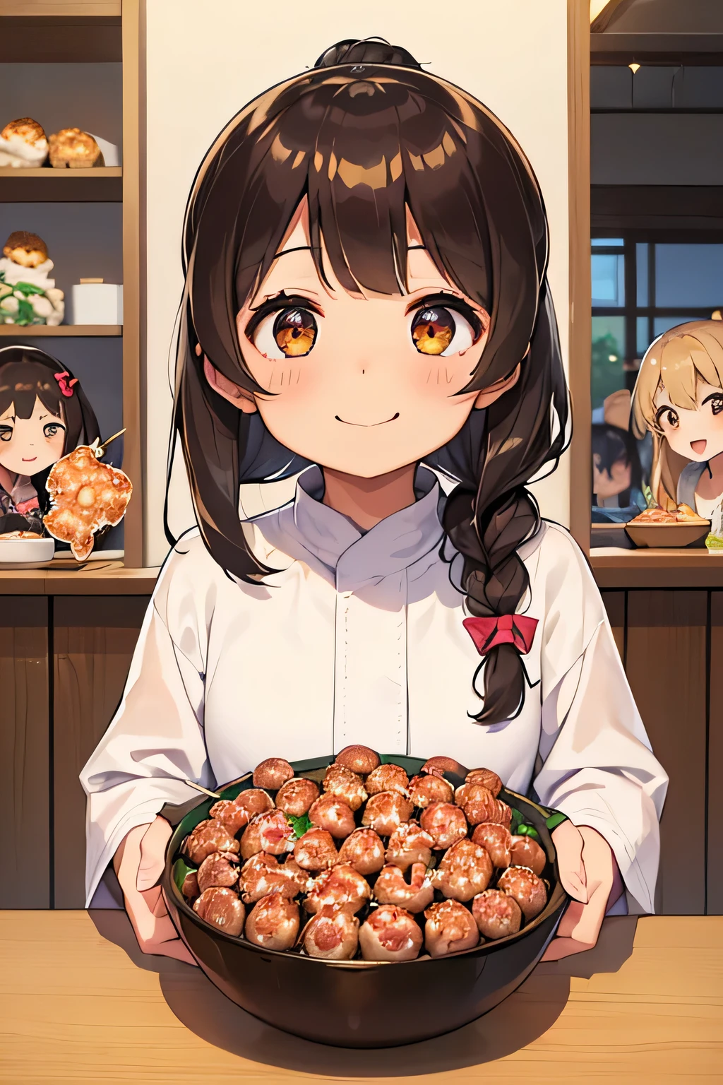 Highest quality、High resolution、Detailed Background、(Beautiful face in every detail:1.4)、Anatomically correct、(Hide your fingers:1.2)、(Detailed facial expressions)、Teenage beauty、Highly detailed face、Brown Hair、Black Hair、Braided Ponytail、Braided bob cut、Cute hairstyle、In a joking manner、A fun atmosphere、A big smile、smile、cute gesture、

(Girls enjoying takoyaki with friends at home:1.5)、

I feel excited and happy.、Enjoying takoyaki with friends、
A lively house after school、My friends came together、Let&#39;s all start preparing、
Put the takoyaki maker on the table、Choose your favorite ingredients、While talking happily、Let&#39;s all bake together、
Tomato Onion Bell pepper、Chiu, Mentaiko, Cheese、Second-rate々And the takoyaki is complete.、「delicious!」&quot;、Add your favorite sauce、Let&#39;s all smile and stuff our cheeks、As the conversation flows、A fun time flows、cute