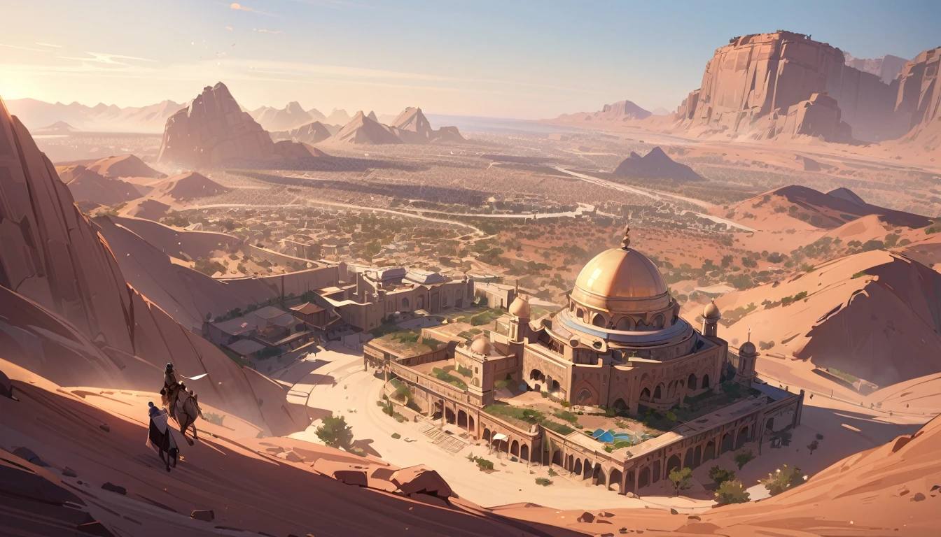 masterpiece, best quality, detailed, beautiful, 4K, FHD, highres,landscape,Arabia, fantasy,In the city,Home,open air,There are no humans