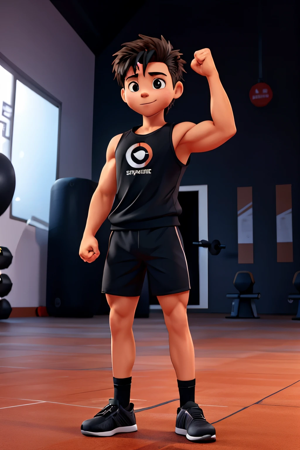 gym background, kinesiologo, clinic clothing, black clothes , lifting dumbbells, YOUNG, happy