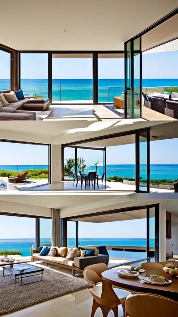 Living room of modern house with sea view