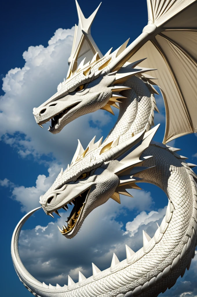 Image of a white dragon, gold and silver