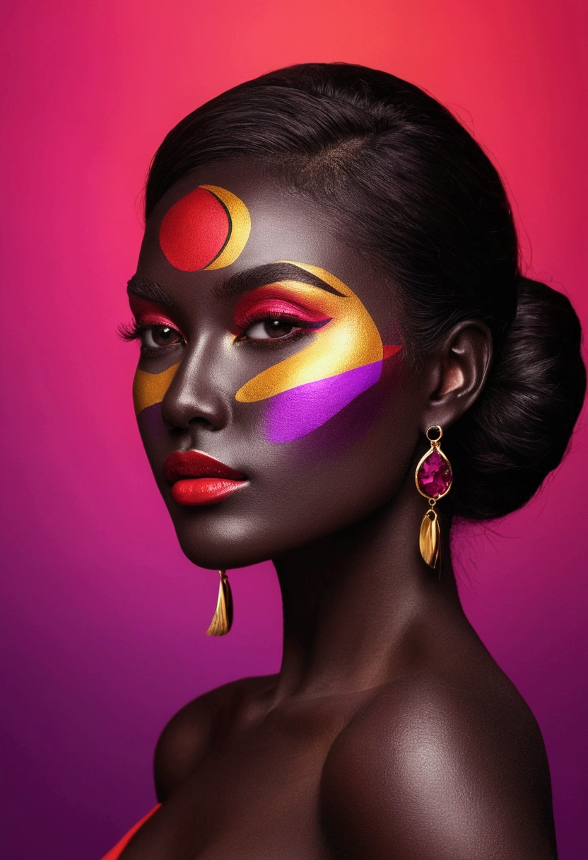 Make me a professional logo for a professional brand, related to beauty, aesthetics and personal care. Llamado beauty aura, a silhouette of a beautiful woman in the background, vivid colors, red, rosado, purple, gold and black, well contrasted. With a more contrastable and vivid background color, with beauty cosmetics. Same as the previous one but the text below: beauty_aura