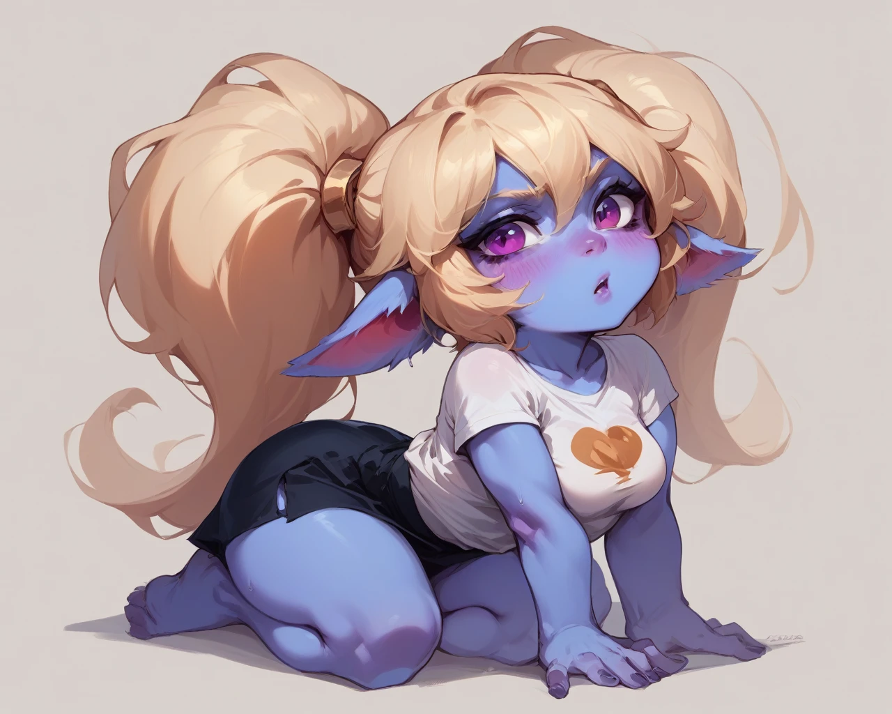 poppy in black panties orange t shirt ahego face sfw full body steam artwork yordle stand sexy pose epic detailed yordle  big 