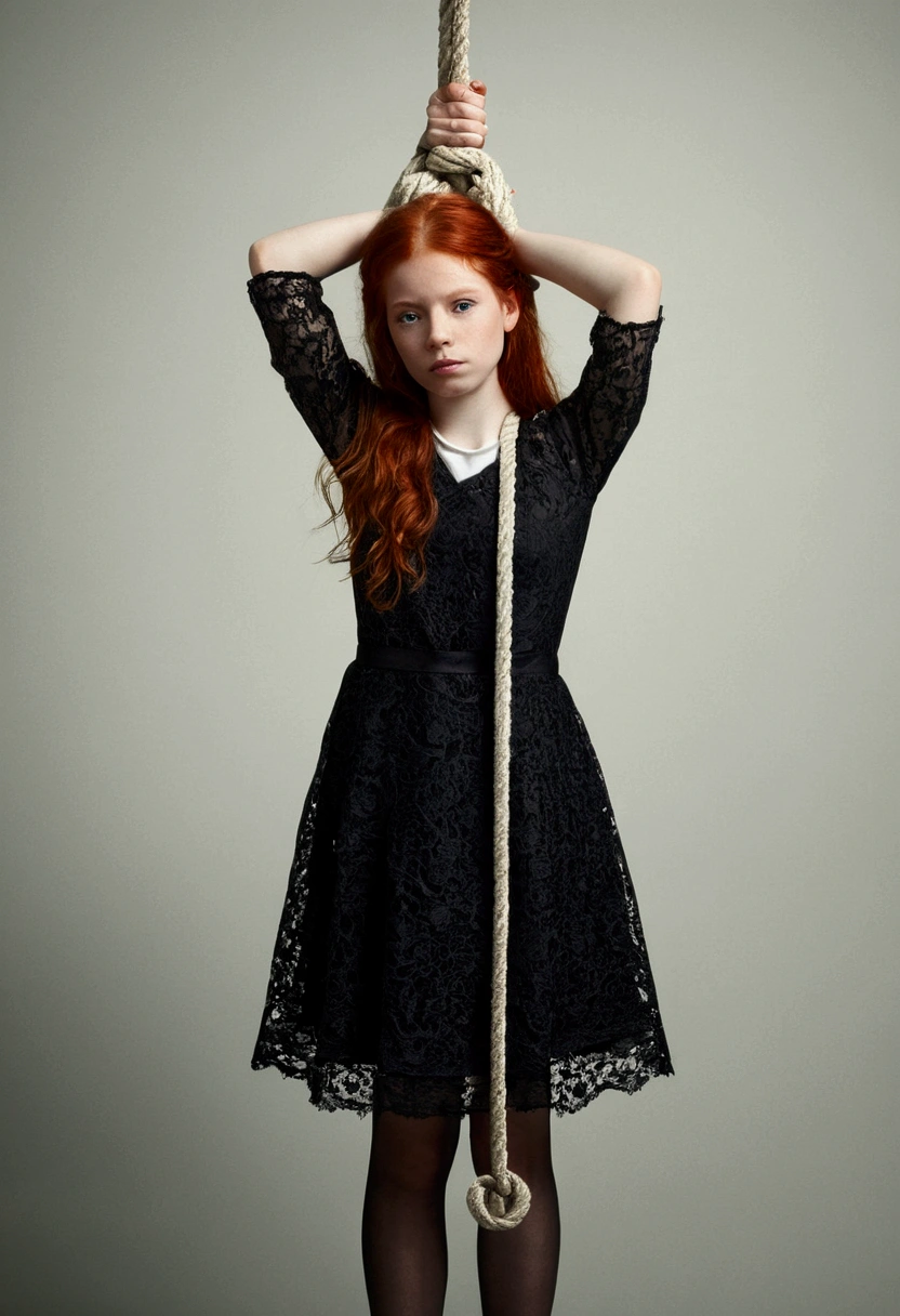 Young redhead girl hanging on a noose