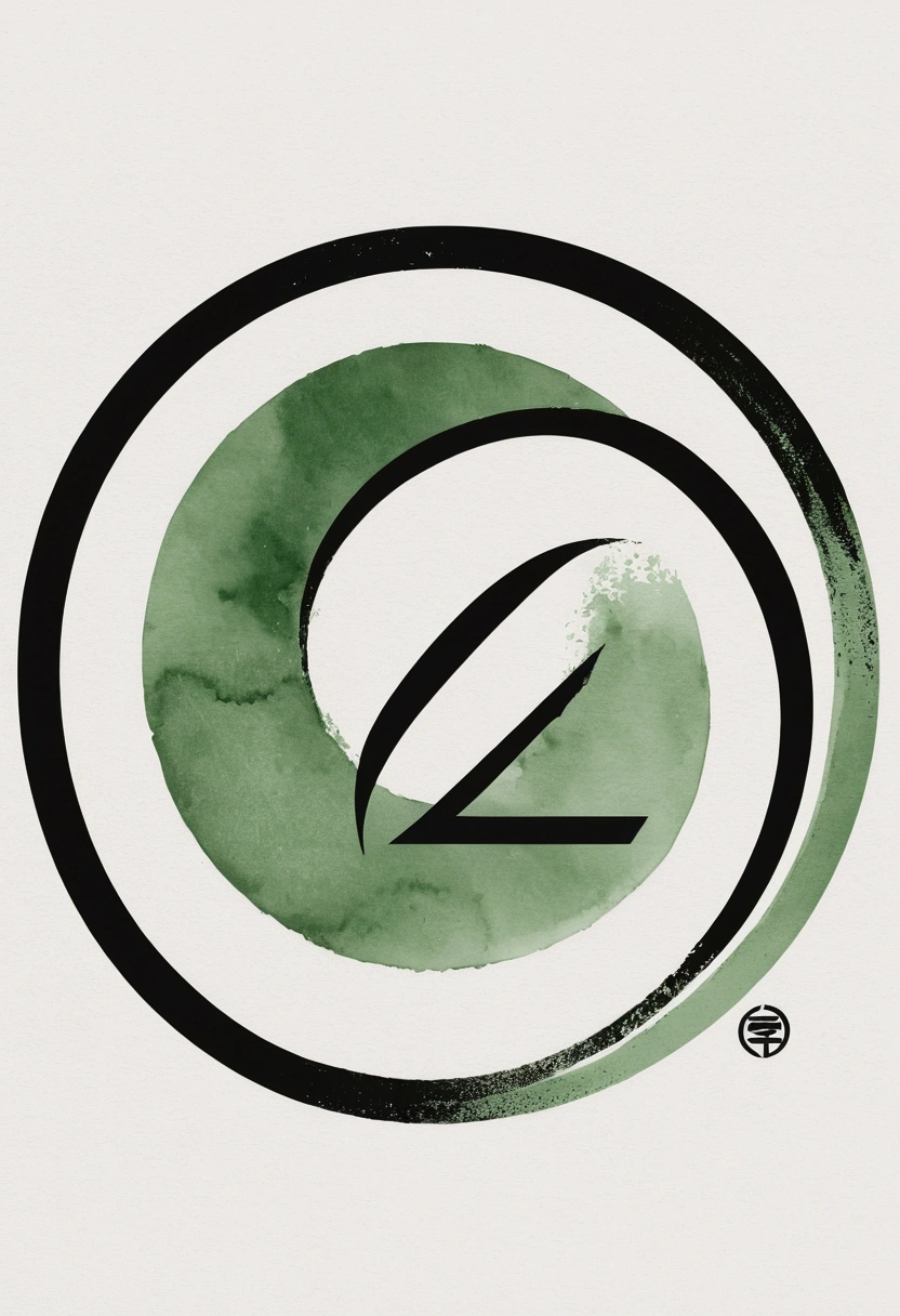 A minimalist zen circle (enso) with a small vault door or lock symbol inside the circle. The text 'Z' is written next to the circle in a clean, elegant font. The color scheme is black and white with a touch of soft green