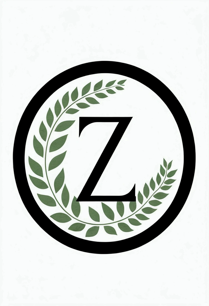 A minimalist zen circle (enso) with a small vault door or lock symbol inside the circle. The text 'Z' is written next to the circle in a clean, elegant font. The color scheme is black and white with a touch of soft green