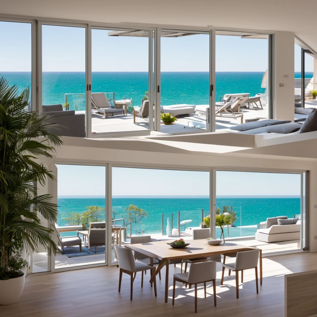 Mon point de vue si jetais dans le salon d’une maison moderne avec vu sur la mer 