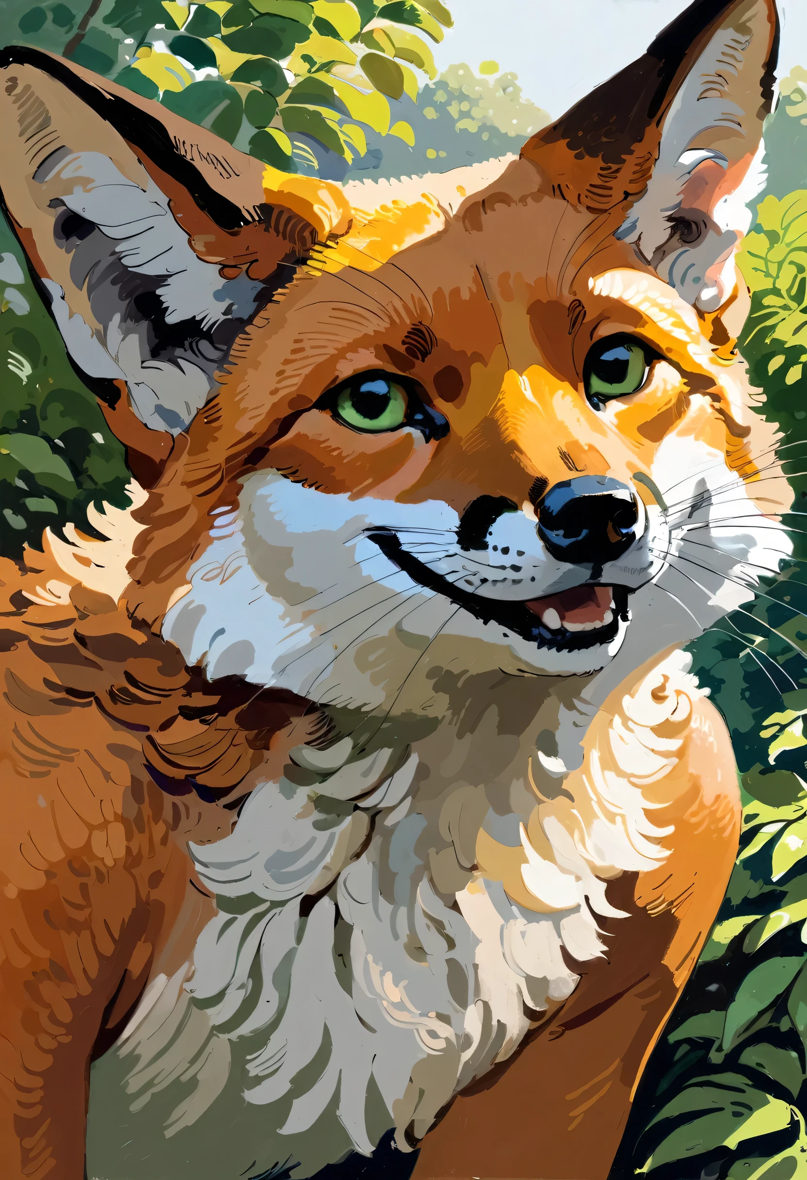 (Fox), solo, male, (anthro), (by seyorrol), ((intricate detailed background, bedroom background)), realistic shading, (epic, masterpiece, high quality, 8k, ultra HD, absurd res, top quality, best quality, max quality, masterpiece), (feminine body), (correct anatomy:1.2), snout, realistic green eyes, happy expression, smiling, ((dynamic lighting)), ((perfect hands)), detailed fur, extreme close up on face,