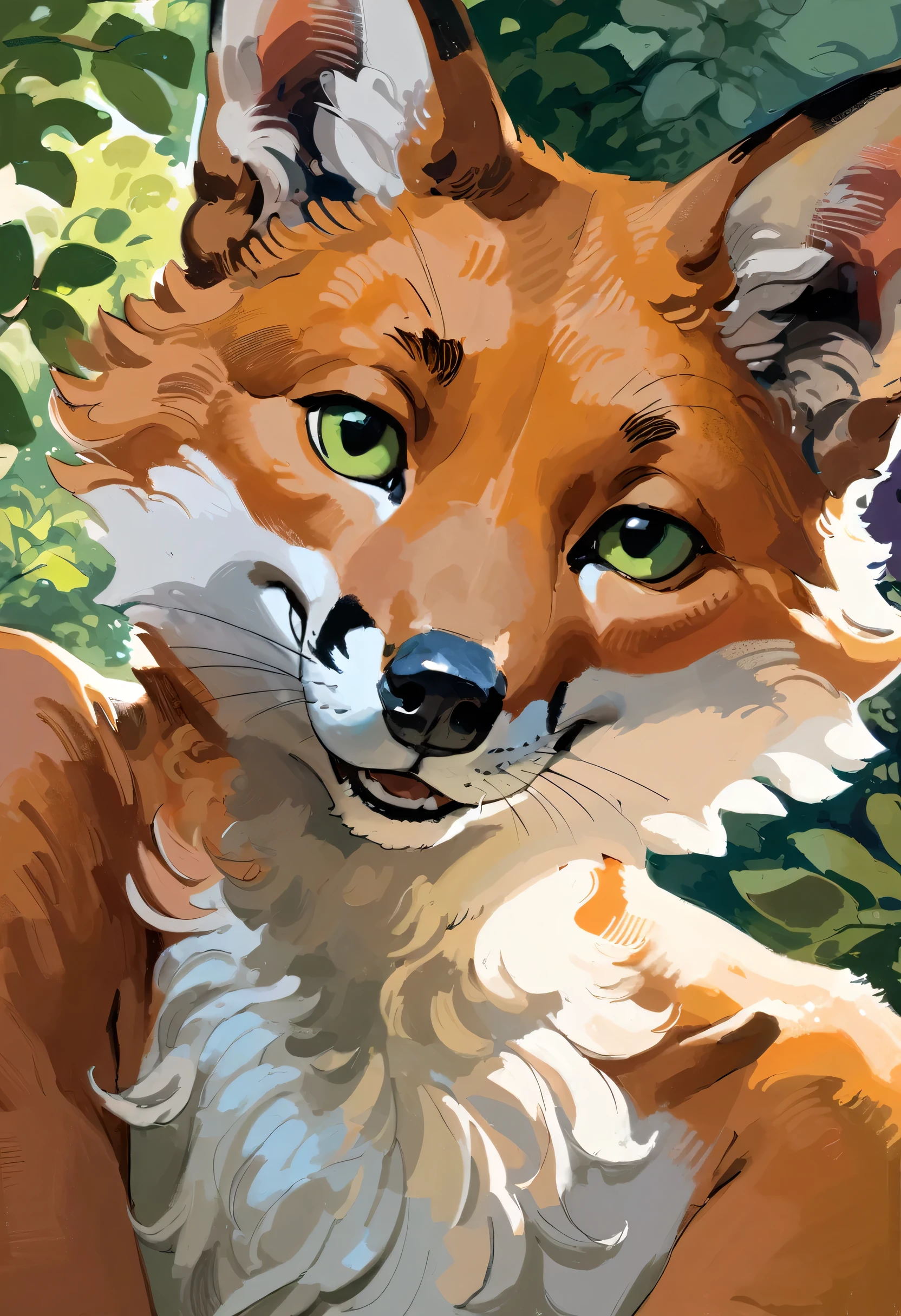 (Fox), solo, male, (anthro), (by seyorrol), ((intricate detailed background, bedroom background)), realistic shading, (epic, masterpiece, high quality, 8k, ultra HD, absurd res, top quality, best quality, max quality, masterpiece), (feminine body), (correct anatomy:1.2), snout, realistic green eyes, looking at viewer, happy expression, smiling, three quarter view, ((dynamic lighting)), (full body, (perfect hands)), detailed fur, extreme close up on face,