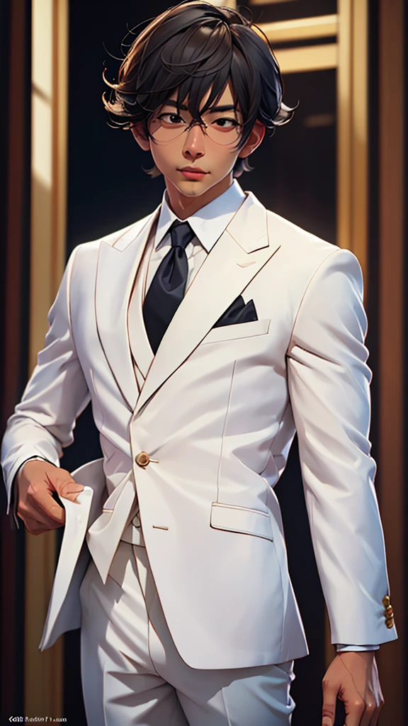 (Masterpiece), (Best Quality), (ultra detailed),Satoru Gojo at an event in an elegant white suit
