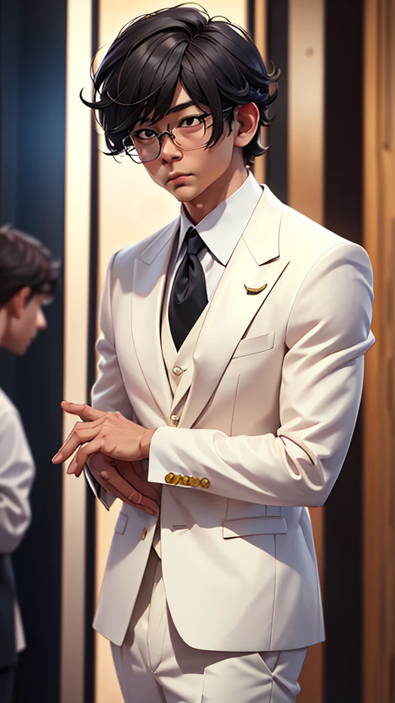(Masterpiece), (Best Quality), (ultra detailed),Satoru Gojo at an event in an elegant white suit