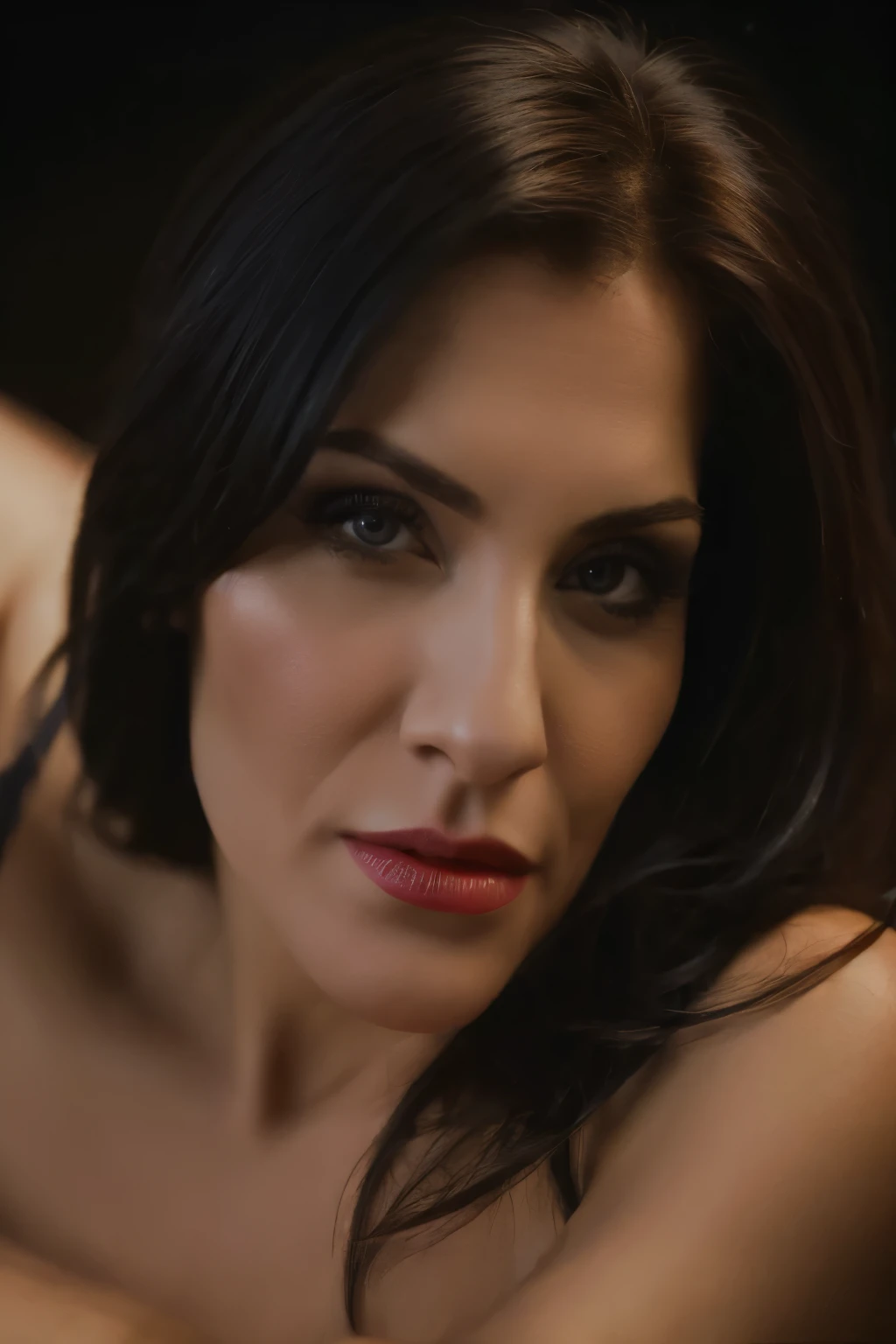 masterpiece, best quality, high resolution:1.4)Hair brunette, HD , red lip, Photography, full hot Body, on the bed, bustier, dim light, Realistic, (8k, RAW photo, best quality, masterpiece:1.2), (realistic, photo-realistic:1.33), best quality, depth of field, film grain, night time, wrinkled skin, sharp, detailed and realistic portrait of cristina scabbia