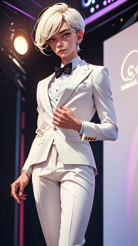 (Masterpiece), (Best Quality), (ultra detailed),at an event in an elegant white suit 