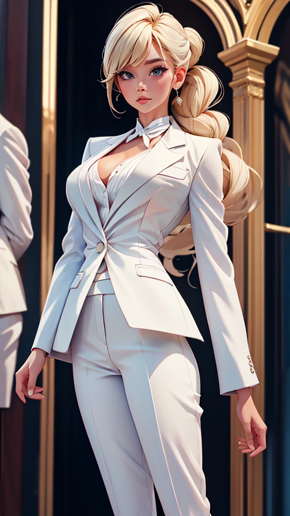 (Masterpiece), (Best Quality), (ultra detailed),at an event in an elegant white suit