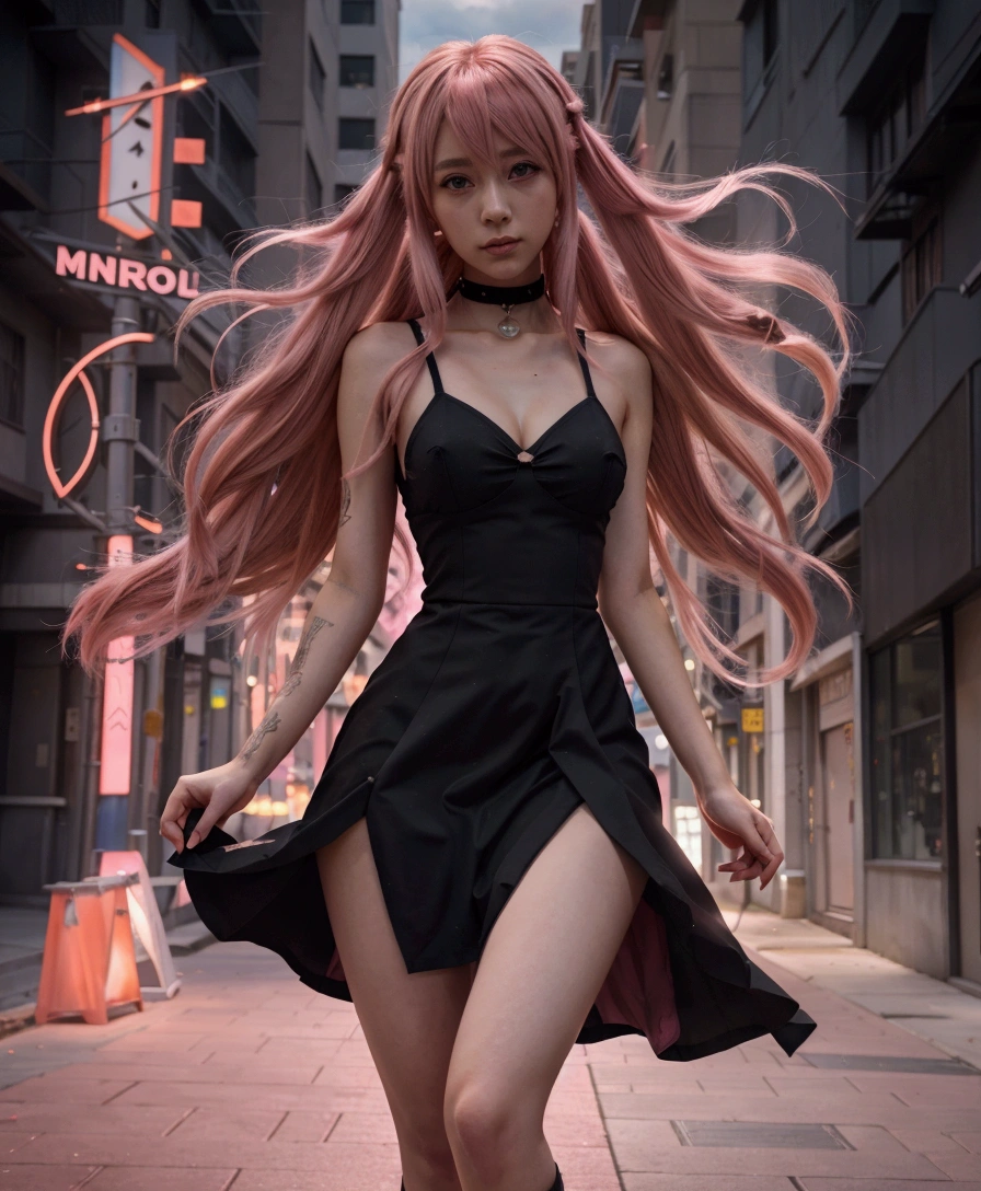 anime girl with pink hair walking in a city street, human anime girl, anime girl, anime styled digital art, stylized urban fantasy artwork, mirai nikki, inspired by Jin Homura, anime girl wearing a black dress, epic anime style, in style of artgerm, advanced digital anime art ”, anime style artwork, anime style 4 k, anime in fantasy style