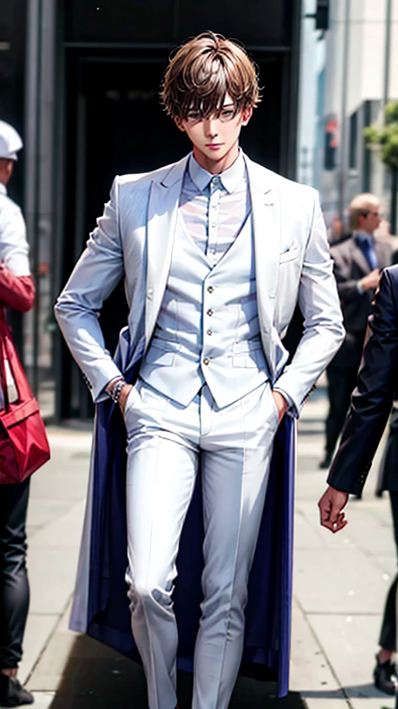 boy at an event in an elegant white suit 