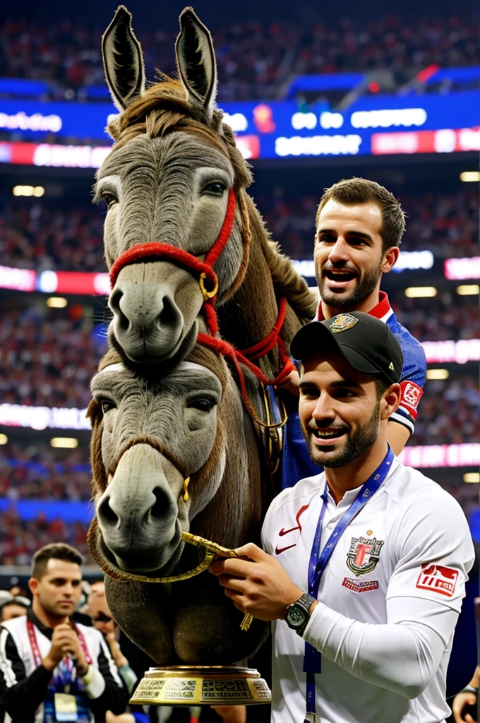 The donkey lifting a trophy