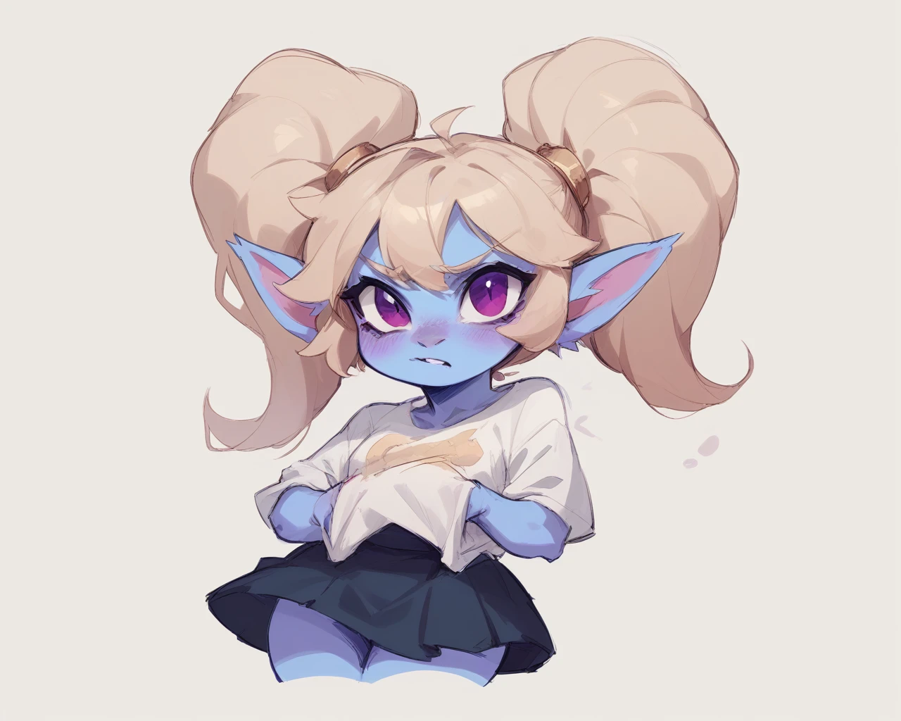 poppy in mini black skirt cute and white tshirt original character sketch for drawing