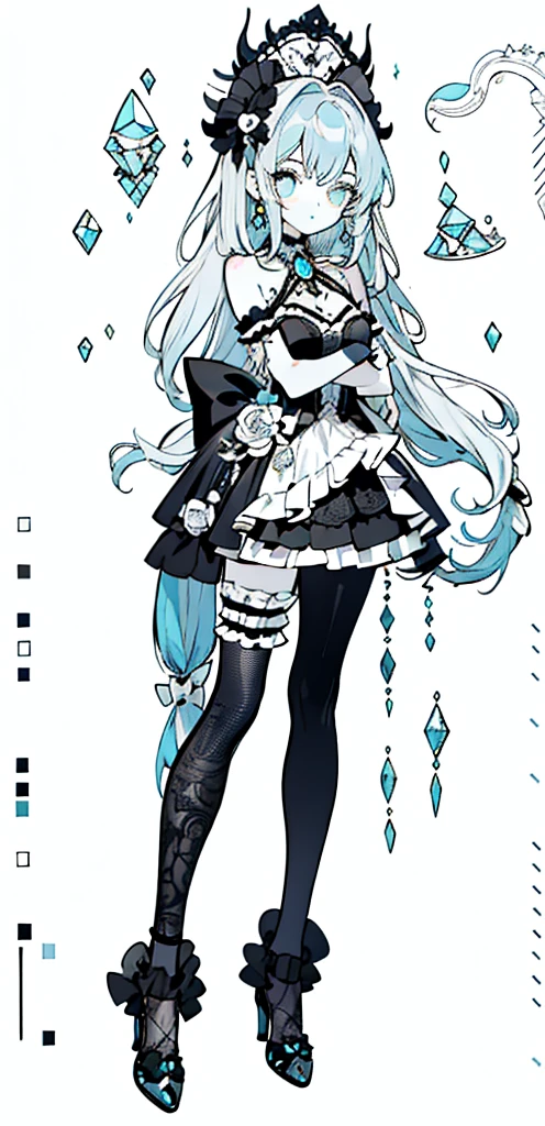 Full body Esbian，****ta prostitute，so gorgeouaximalism，extreme details，Rococo style，super long hair，intricate accessories，Complex hairstyles，gem,blue hair,, girl,((Shoulders and arms are exposed)),