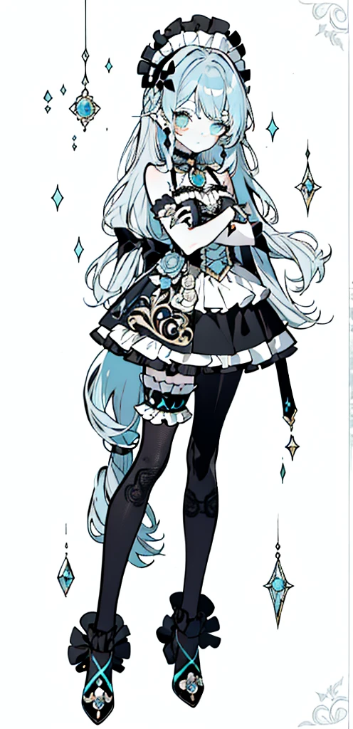 Full body Esbian，****ta prostitute，so gorgeouaximalism，extreme details，Rococo style，super long hair，intricate accessories，Complex hairstyles，gem,blue hair,, girl,((Shoulders and arms are exposed)),