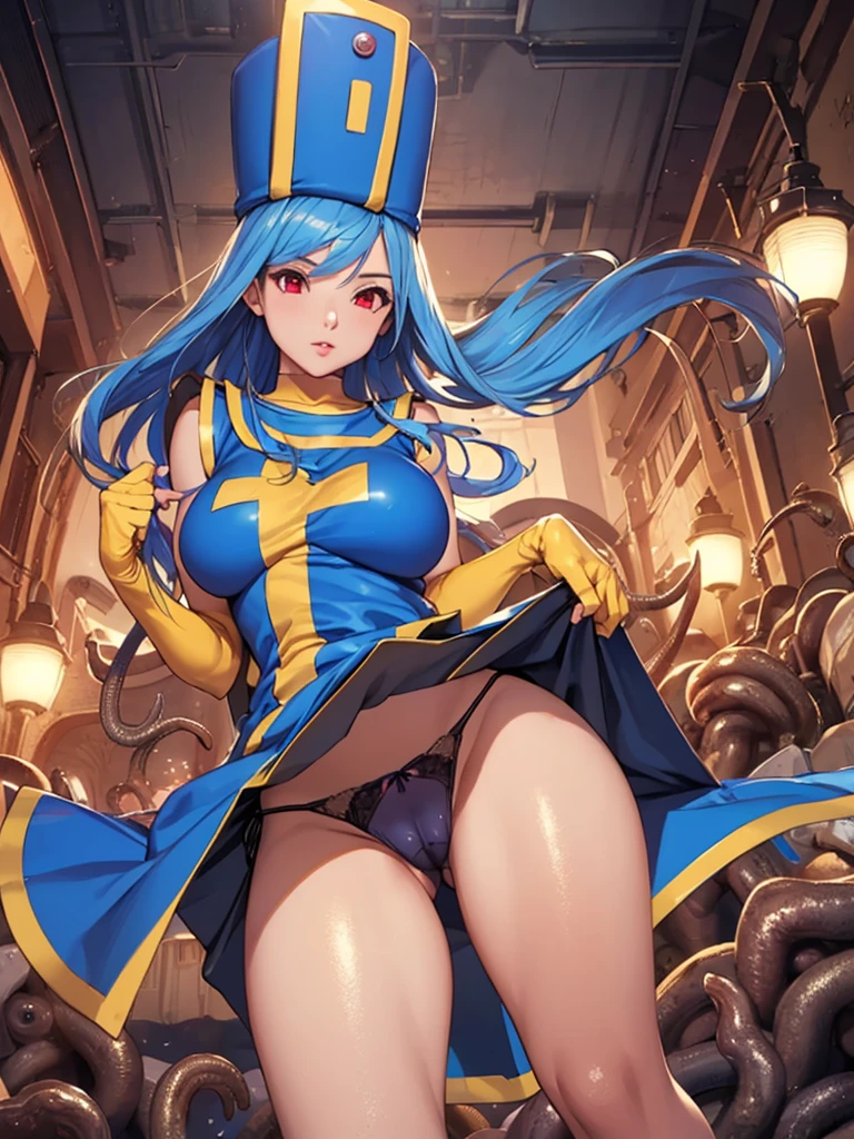 masterpiece,Highest quality, Unreal Engine, Super Resolution, Very detailed,
1 Girl, Waist, thin, (Muscular:0.8)
Round Breasts, Big Breasts, Bold, Part your lips, Observe the audience,
Are standing, sexy pose
Waist shot,Tentacles entangled in chest,Spread your legs,
, Key Visual,
Light blue hair, Red eyes, Long-haired monk \(dq3\)
,,Tabard Elbow Gloves((Spread your legs上げる:1.3)),(Cameltoe:1.5)、(Black string panties:1.2)
