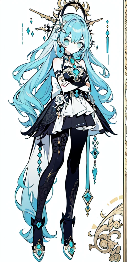 Full body Esbian，****ta prostitute，so gorgeouaximalism，extreme details，Rococo style，super long hair，intricate accessories，Complex hairstyles，gem,blue hair,, girl,((Shoulders and arms are exposed)),