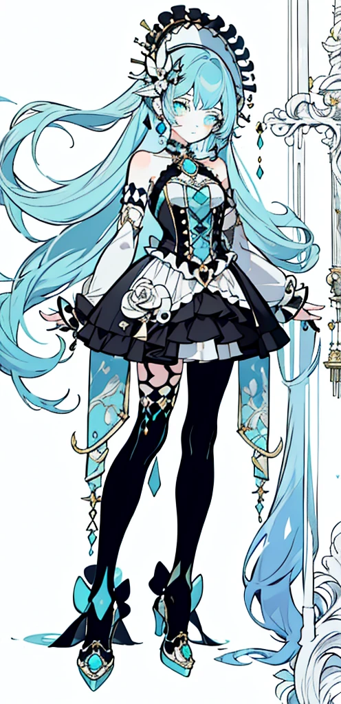 Full body Esbian，****ta prostitute，so gorgeouaximalism，extreme details，Rococo style，super long hair，intricate accessories，Complex hairstyles，gem,blue hair,, girl,((Shoulders and arms are exposed)),