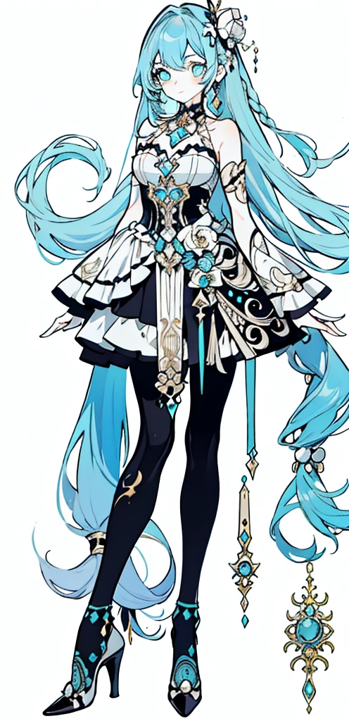 Full body Esbian，****ta prostitute，so gorgeouaximalism，extreme details，Rococo style，super long hair，intricate accessories，Complex hairstyles，gem,blue hair,, girl,((Shoulders and arms are exposed)),